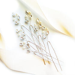 Kokonet Ezüst színű kokówka szett cirkóniákkal és gyöngyökkel, 6 darab Finom dísz Esküvőre (ZESTAW wsuwek srebro ozdoby do włosów)