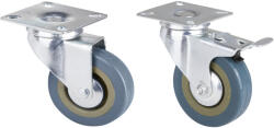 Evotools Roata Mobila Pivotanta cu Flansa din PVC Gri - Cu Frana Diametru 75 mm Sarcina Maxima 35 kg (677473)