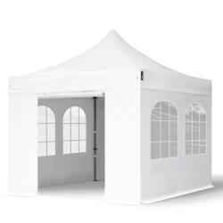 TOOLPORT Összecsukható pavilon, acél, 3x3m, 4 oldalpanellel együtt, fehér Pavilon sátor, Piaci sátor, Pop up sátor - (600111)