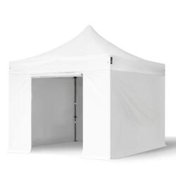 TOOLPORT Összecsukható pavilon, acél, 3x3m, 4 oldalpanellel együtt, fehér Pavilon sátor, Piaci sátor, Pop up sátor - (600113)