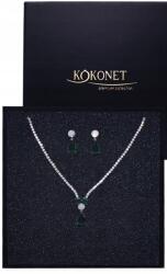 Kokonet Nyaklánc szett fülbevaló zöld cirkóniákkal Kiváló Minőségű doboz (Zestaw biżuterii eleganckiej)