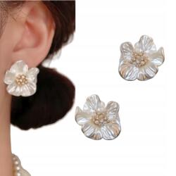 Kokonet Virágos, rövid fülbevaló, 2, 5 cm-es, arany színű, gyöngyös szirmokkal, esküvőre, menyegzőre (3-0561)