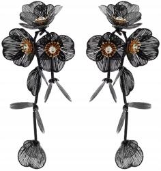 Kokonet Fekete virágos fülbevaló levelek lógó arany strasszok Elegáns könnyű (3-0467)