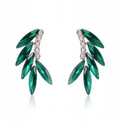 Kokonet Zöld finom legyező fülbevaló strassz levelekkel a bulihoz (3-0385)