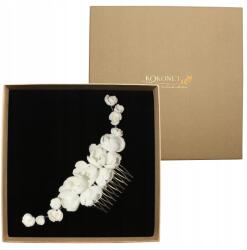 Kokonet Ezüst színű virágos menyasszonyi fésű kristályokkal, kézzel készített ezüst dísz (Grzebyk srebrny ślubny z kwiatami HANDMADE)