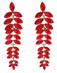 Kokonet Hosszú, piros, lógós levél fülbevaló arany színű stifttel, látványos, Wow hatás (3-0415)