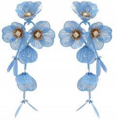 Kokonet Pasztell kék dusty fülbevaló virágokkal arany hosszú lógós Nyári (Długie niebieskie kolczyki kwiaty płatki)