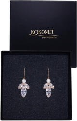 Kokonet Finom arany színű, lógó fülbevaló akasztós, Esküvői gyöngyös cirkónia köves glam stílusú (POZŁACANE wiszące kolczyki ślubne)