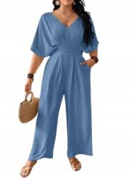 Shein Kék Overál V-nyakkivágással És Rövid Ujjú Plus Size 50 1HG