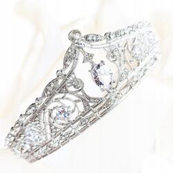 Kokonet Lenyűgöző, gazdag ezüst korona diadém Tiara esküvőre, partira, szépségversenyre, cirkónia kövekkel (ZJAWISKOWA korona kamienie wow jakość)