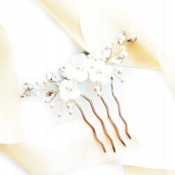 Kokonet Ezüst elegáns finom fésű virágokkal hajdísz Boho stílus (Srebrny grzebyk białe kwiaty perły)