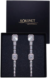 Kokonet Fülbevaló látványos esküvői gyémántok strasszok csillogó hosszú lógó (SREBRNE wiszące podłużne nitki kolczyki)