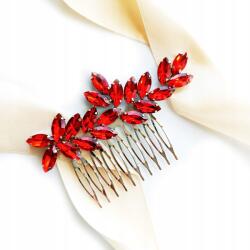Kokonet Ezüst színű hajfésű piros cirkónia kövekkel Elegáns frizura dísz (Srebrna czerwona ozdoba z cyrkoniami)