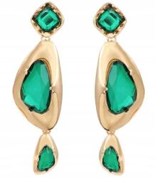 Kokonet Nagy arany felfújható fülbevaló zöld kő Vintage retro elegancia cseppek (3-0484)