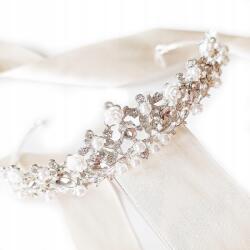 Kokonet Korona strassz virágokkal diadém gyöngy tiara (Tiara z różami srebrna korona ślubna)