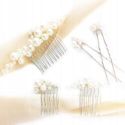 Kokonet Ezüst színű fésű gyöngyökkel díszített hajcsat szett (4-0095)