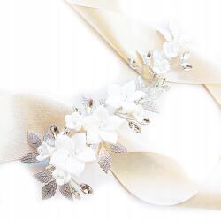 Kokonet Díszes hajcsat hollywoodi hullámokhoz, virágokkal és cirkónia kövekkel, ezüst színű (SREBRNA spinka ozdoba do włosów)