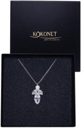 Kokonet Ezüst nyaklánc cirkóniákkal és gyöngyökkel, levél mintás Boho glam stílusú, Esküvő, alkalom, Trend (Srebrny naszyjnik z cyrkoniami i perłami)