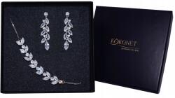 Kokonet Ezüst színű esküvői szett fülbevalóval és karkötővel, levél mintával, cirkónia és kristály díszítéssel (8-0426 + 8-0331)