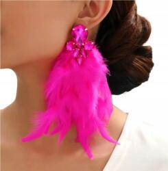 Kokonet Rózsaszín arany fülbevaló tollakkal fukszia intenzív könnyű elegáns női (3-0428)