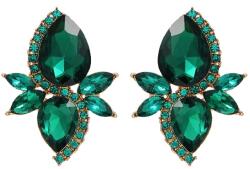 Kokonet Közepes fülbevaló zöld smaragd könnycsepp arany csepp fülbevaló stift (3-0490)
