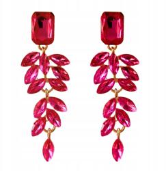Kokonet Arany fülbevaló fukszia lógó hosszú levelek cirkóniákkal csillogó könnyű (3-0513)