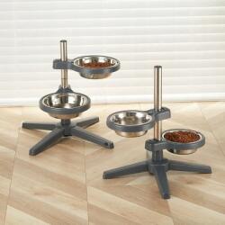 Szürke dupla rozsdamentes acél kutyatál, állítható, csúszásmentes, 1 l (Yiwu dylan)