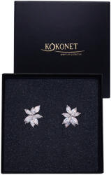 Kokonet Virágos fülbevaló strassz levelekkel Ezüst rövid esküvői (Kolczyki kwiatowe SREBRNE krótkie ślubne)