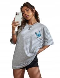 Shein Szürke Női Póló Pillangó Mintával Kerek Nyakkivágással 40-42 1EH