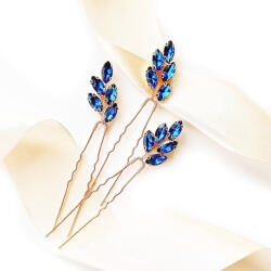 Kokonet Kék hajdíszek arany hajtűk levélkék cirkónia kövekkel díszített hullámcsatok (OZDOBY do włosów)