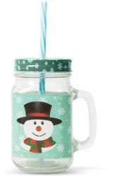 Family Karácsonyi hóember mintás üvegbögre szívószállal - 450 ml