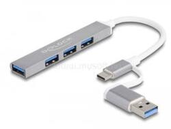 Delock 4 portos vékony USB Hub USB Type-C vagy USB A-típusú - 3 x USB 2.0 Type-A csatlakozóhüvely + 1 x USB 5 Gbps Type-A csatlakozóhüvely (DL64214) (DL64214)