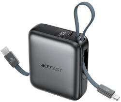 ACEFAST Power Bank Acefast M23-10000 - 2 beépített kábel, USB-C port, 10000mAh, 22.5W, kétirányú gyorstöltés, LED - Szürke