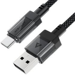 ACEFAST Adatkábel Acefast C12-04 - Gyors töltés, USB Type-C, 3A, Átlátszó burkolat, Fonott nylon, 1.2m - Fekete