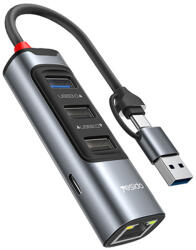 YESIDO HB21 Dokkolóállomás - USB, Type-C 3x USB, USB-C, RJ45 1000M, PD100W, Gyors töltés, Plug & Play, 5Gbps - Szürke
