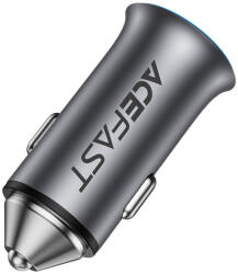ACEFAST - Autós töltő (B16) - Gyors töltés, USB, Type-C, 95W, PD3.0, Jég-kék hangulatvilágítás, Alumínium ötvözet - Fém szürke