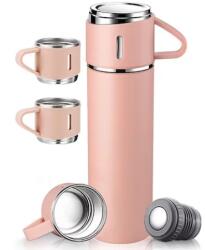 FOXMAG24 3 részes készlet, termosszal és 2 csészével, űrtartalom 500 ml, fémből és szilikonból, hermetikus fedéllel, BPA mentes, rózsaszín (DCK8T0YBM)