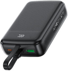 ACEFAST Power Bank (M14-20000) - Beépített Kábel, Type-C, USB, 20000mAh, 38.5Wh, PD22.5W, LED Kijelző - Fekete