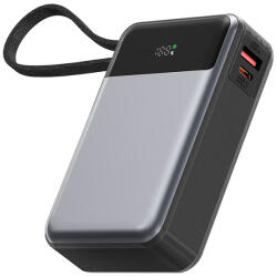 ACEFAST Power Bank Acefast (M21-20000) kábellel, Type-C, 20000mAh, 77Wh, PD65W, kétirányú gyorstöltés, digitális kijelző - Fekete