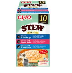 Inaba Foods Ciao Churu Stew Variety Cu Pui Si Ton, Pui Si Somon, Pui Si Scoici, 10 x 40 g