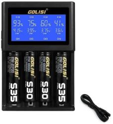 Golisi Intelligens töltő 4 akkumulátorhoz, nagy LCD képernyő, gyorstöltés, feszültség és áramerősség kijelző, 18350, 18650, 26650, 20700, 21700, AAA, AA, Ni-cd, Ni-md, fekete (FRZ-IncarcatorAcumulatoriS4)