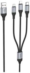 hoco. x102 töltőkábel 3in1, usb - lightning/microusb/type-c, 2.4a, 100cm, cipőfűző, fekete (X102_B)