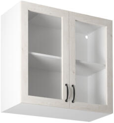 TEMPO KONDELA Felsőszekrény üveggel, fehér/sosna északi, ROYAL G80S (109316)