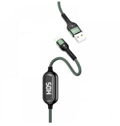 USAMS u48 adatkábel, usb - lightning, 2a, gyorstöltő, 120cm, törésgátló, led kijelző, fekete, kompatibilis: Apple iPhone 14 Plus / iPhone 14 Pro / iPhone 14 (SJ423USB01)