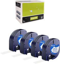 AIMO Set 4 etichete din plastic compatibile DYMO LetraTag 12 mm alb pentru organizare acasa, birou si scoala S0721660 (A91221P4)