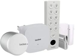 Tedee PRO Set: Încuietoare inteligentă Tedee Smart Lock Silver + Bridge + Keypad Pro + Door Sensor + Cilindru (TedeeProFullSvW)