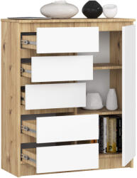 AKORD K80 Artisan Tölgy Fehér Komód 5 Fiókos (OP0LK-K801D5SZARTBIA)