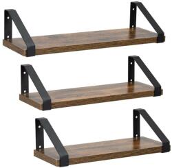 Springos 3 darabos fém és MDF fali polc szett, 30-35-40x12 cm, fekete és barna színben (HF0049)