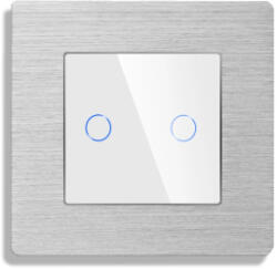Luxion Intrerupator Dublu Cap Scara / Cruce cu Touch din Sticla si Rama de Aluminiu LUXION RF433 Alb (LX-MT-R202A-W)