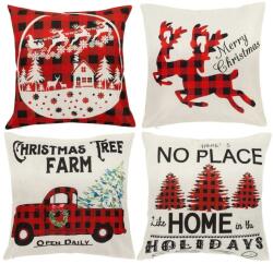 Springos 4 db-os díszpárnahuzat-készlet, 40x40 cm, karácsonyi motívumok, piros és fehér (CA1461)
